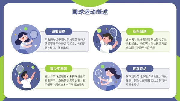 紫色插画风网球运动介绍PPT模板