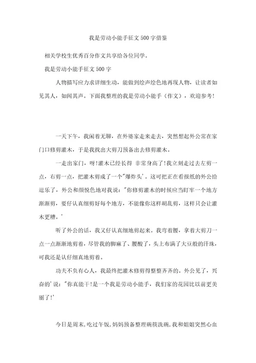 我是劳动小能手征文500字