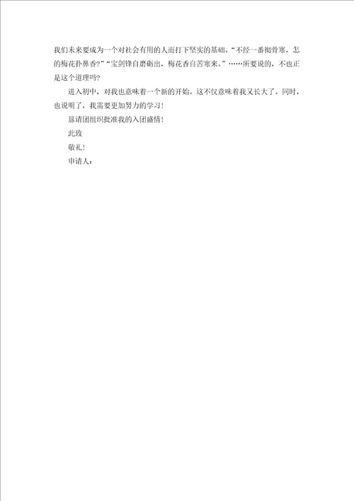 初中生入团申请书300字范文精选
