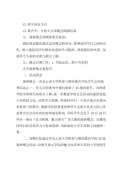 大学迎新晚会策划书七篇