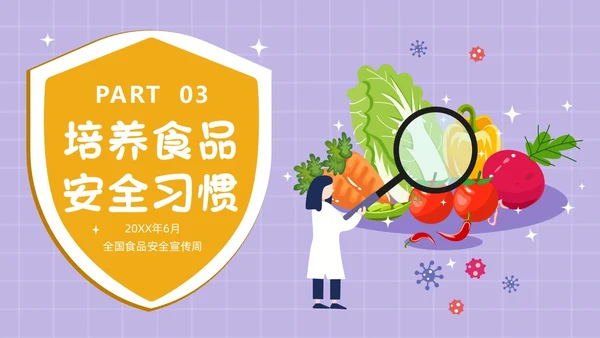 紫色简约卡通插画食品安全教育课件动态PPT食品安全宣传周