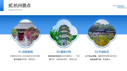 蓝色简约风杭州城市旅游文化介绍PPT
