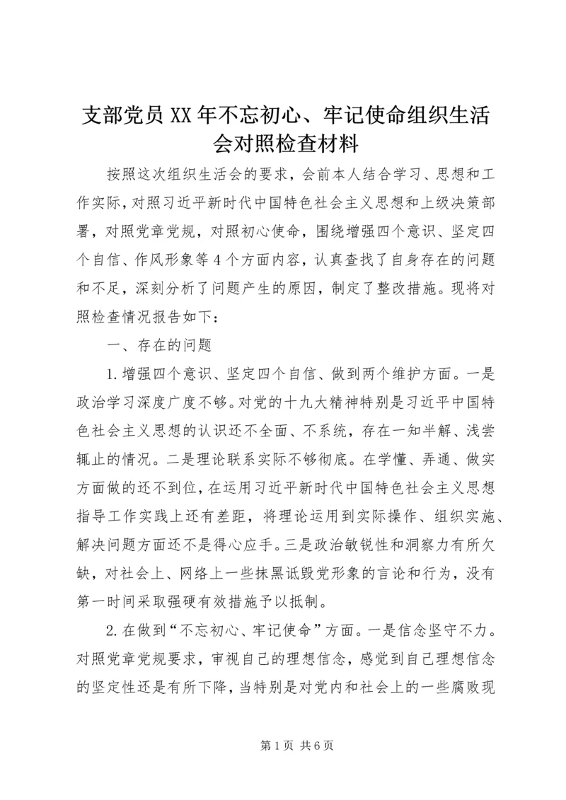 支部党员XX年不忘初心、牢记使命组织生活会对照检查材料.docx