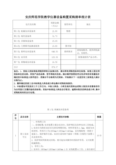 安庆师范学院教学仪器设备购置采购清单统计表.docx