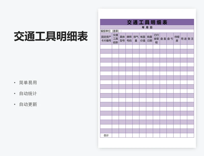 交通工具明细表