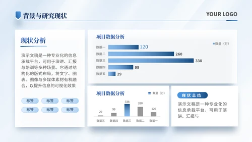 潘通蓝简约风通用学术汇报项目总结PPT模板