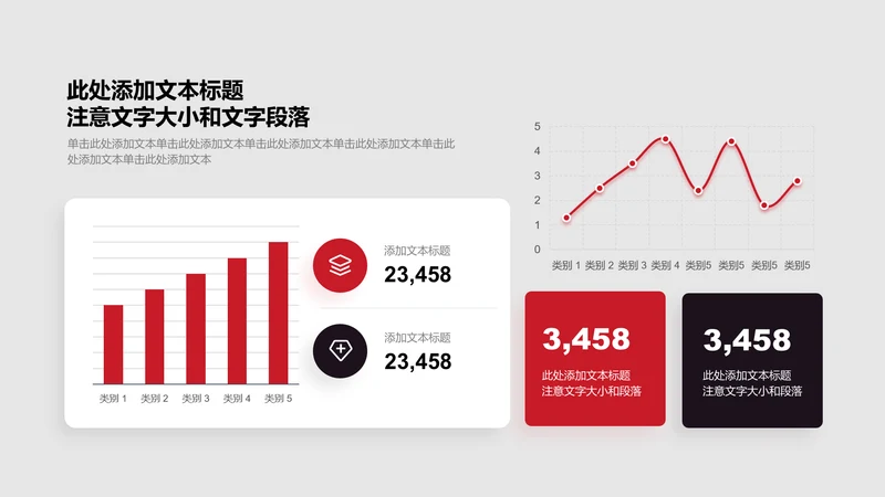 图表页-红色商务风2项柱形图平滑折线图示