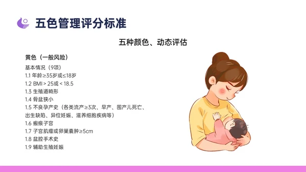 紫色简约卡通插画高危妊娠五色管理PPT课件