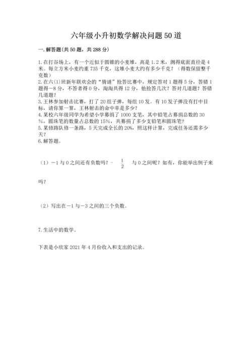 六年级小升初数学解决问题50道往年题考.docx