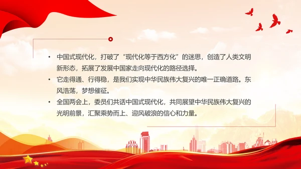 黄色浅底简约全国两会深刻阐释中国式现代化主题PPT模板