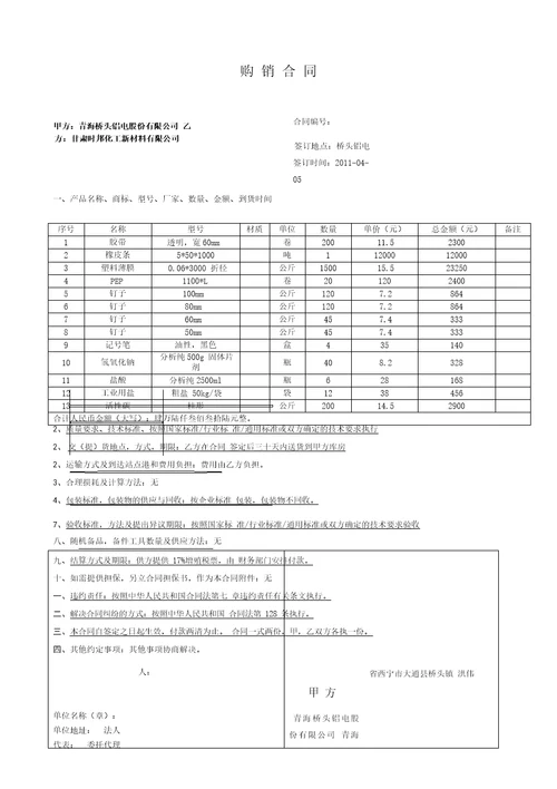 工业品购销合同