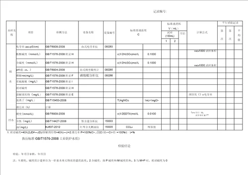 工业锅炉水汽质量检验记录2017一