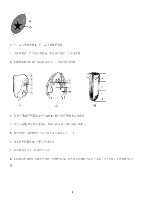 通用版初中生物七年级上册第三单元生物圈中的绿色植物考点突破.docx