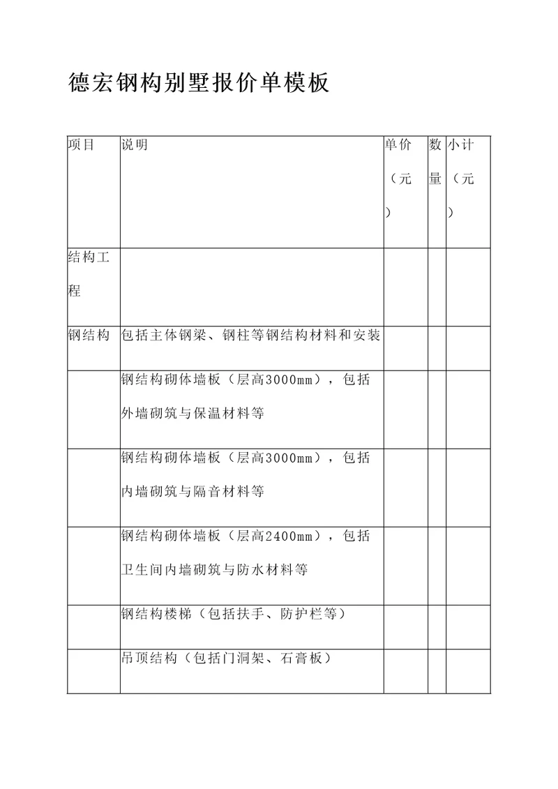 德宏钢构别墅报价单