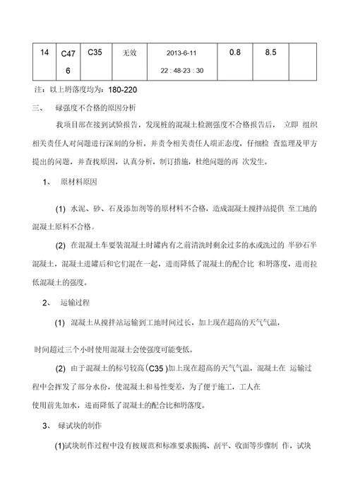 工程试块不合格质量事故处理方案