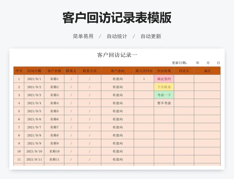 客户回访记录表模版