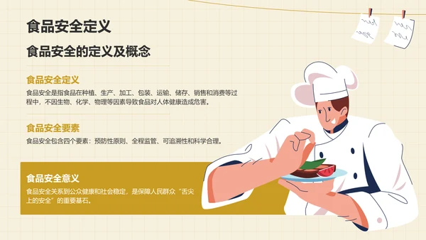 黄色插画风食品安全科普PPT模板