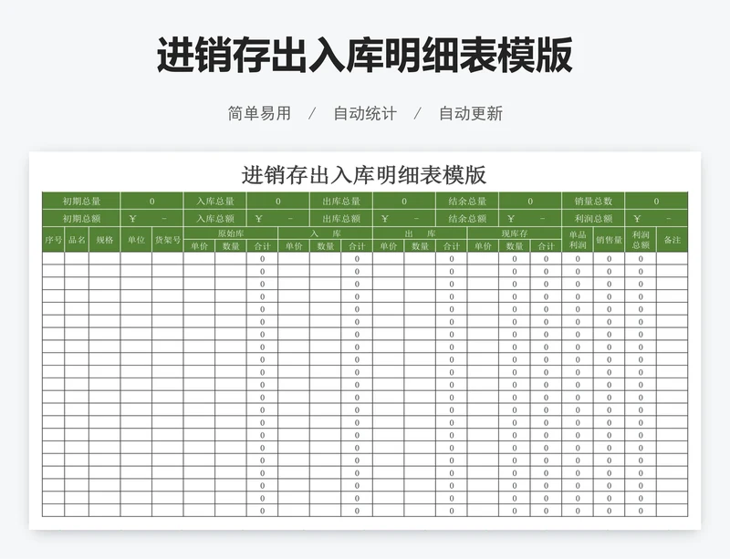 进销存出入库明细表模版