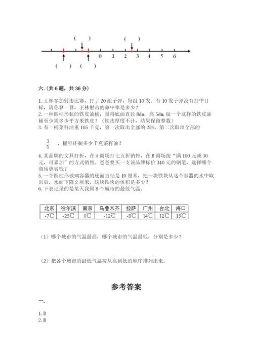 小学六年级数学期末自测题附答案（轻巧夺冠）.docx