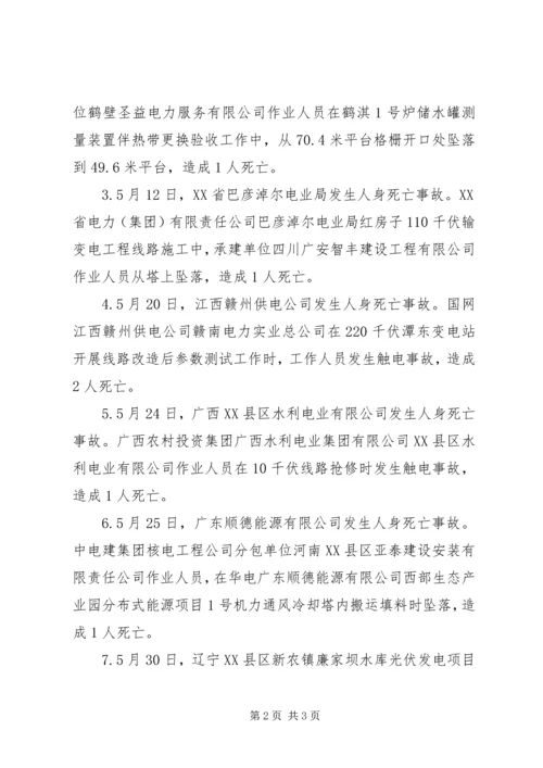 全国电力安全生产事故统计20XX年.docx