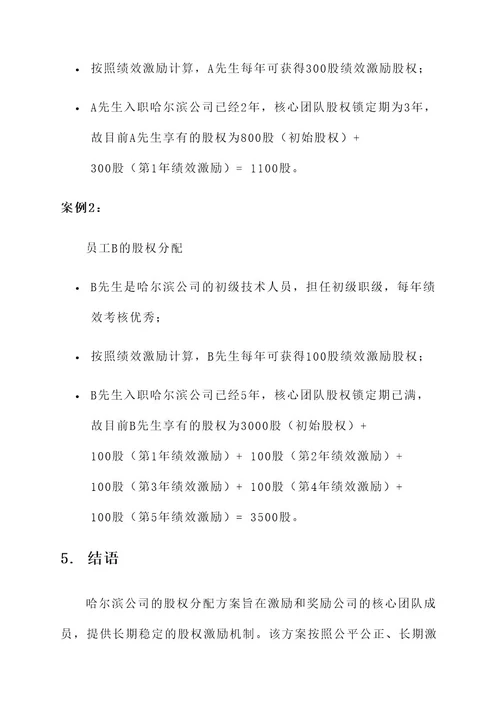 哈尔滨公司股权分配方案