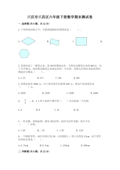 武汉市武昌区六年级下册数学期末测试卷完美版.docx