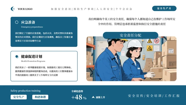 蓝色插画商务安全生产培训通用PPT模板