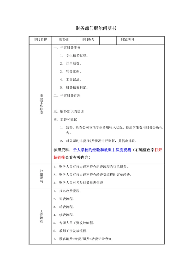 教育培训机构财务部门职能说明书.docx