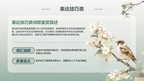 绿色复古风诗歌分享：语言的艺术与美感PPT模板