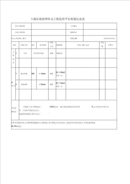 最新水利水电工程监理平行检测表格模板