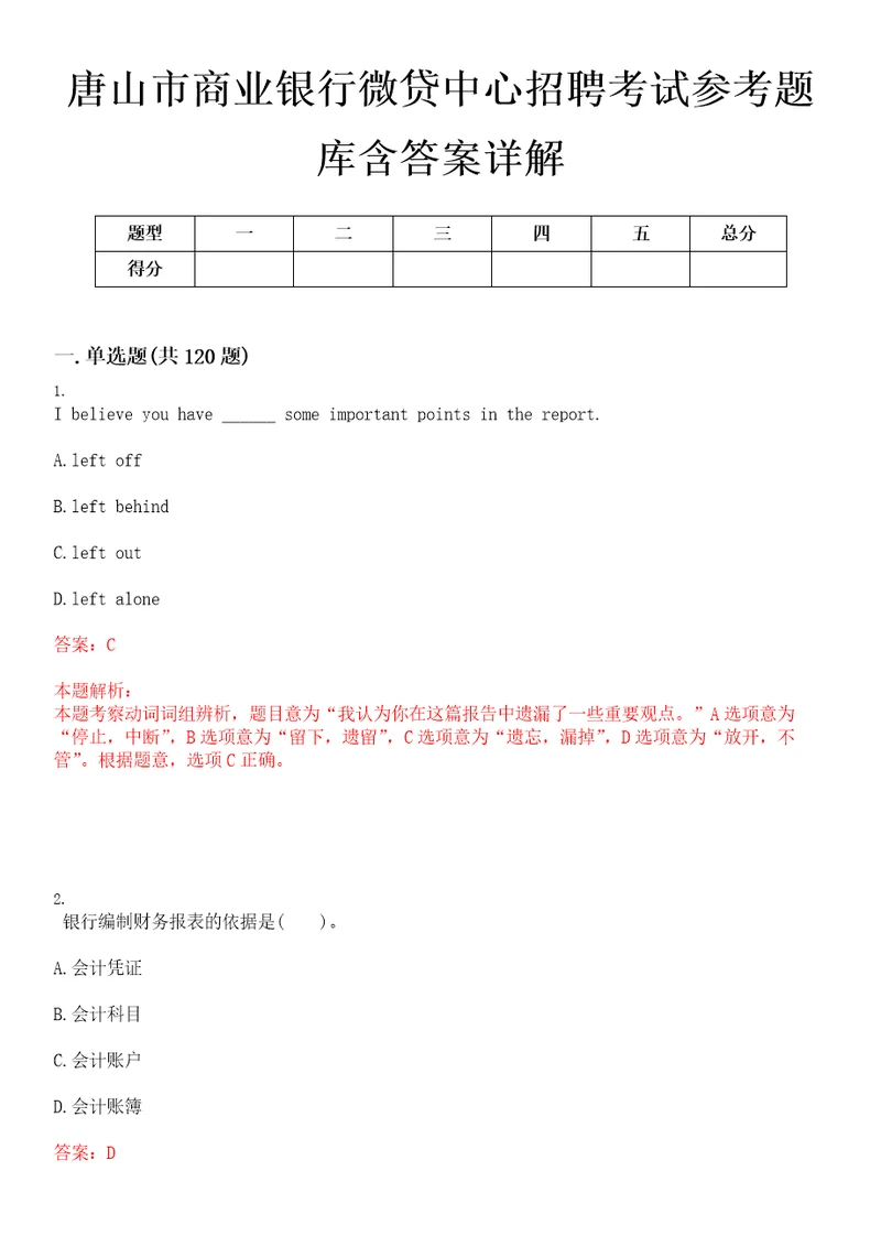 唐山市商业银行微贷中心招聘考试参考题库含答案详解