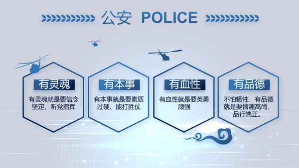 蓝色大气公安警察派出所出警动态PPT模板