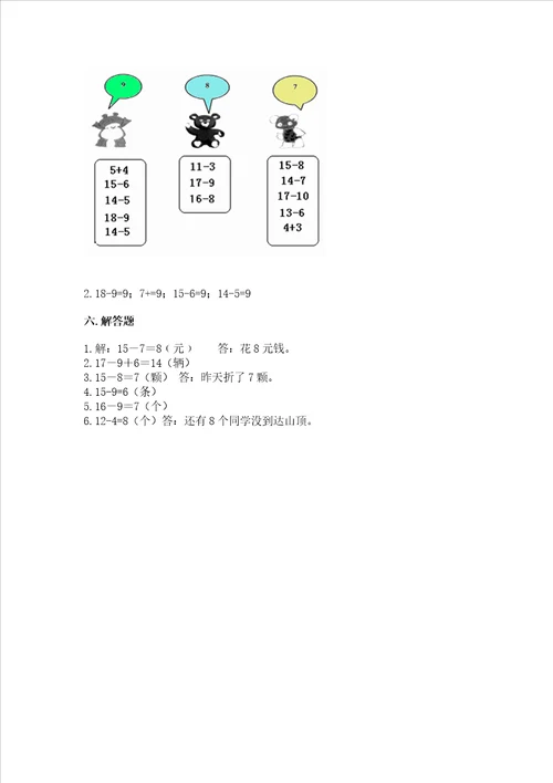 小学一年级数学20以内的退位减法同步练习题完美版