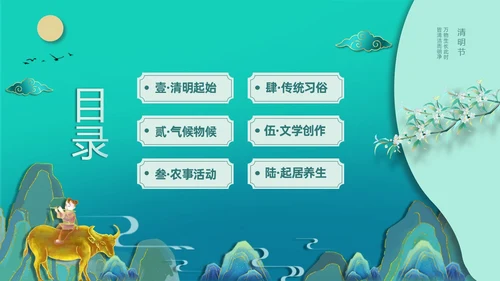 绿色国潮风中国传统节气介绍4月5日清明节介绍主题班会PPT