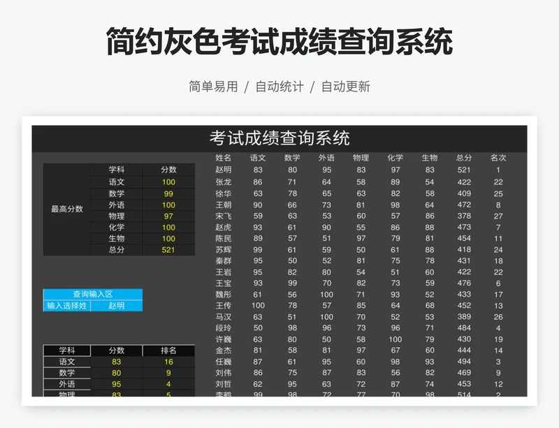 简约灰色考试成绩查询系统
