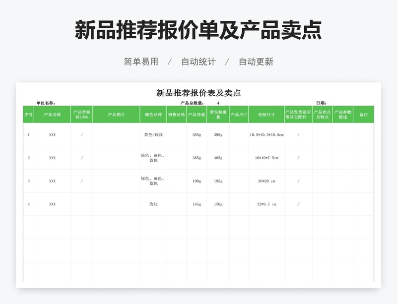 新品推荐报价单及产品卖点