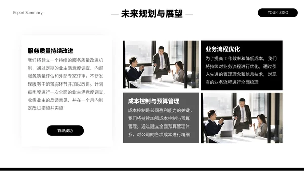 黑白简约留白风季度总结汇报PPT模板