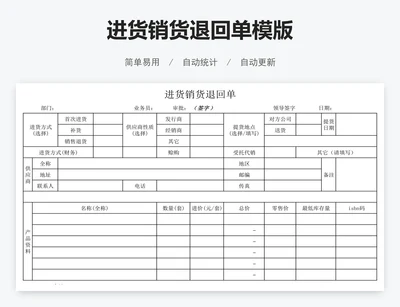 进货销货退回单模版