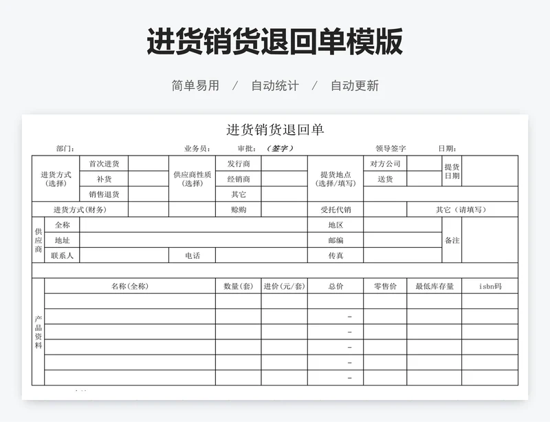 进货销货退回单模版