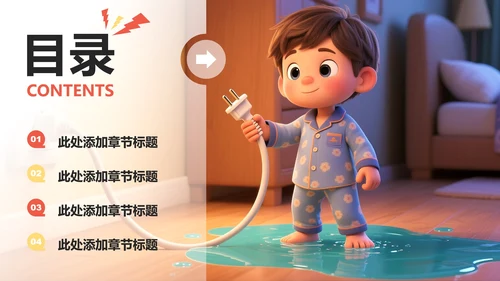 红黄色简约风用电安全教育主题班会PPT模板