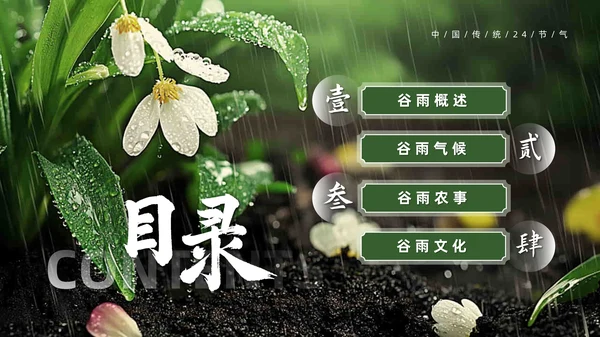 绿色系传统文化二十四节气谷雨主题PPT模板