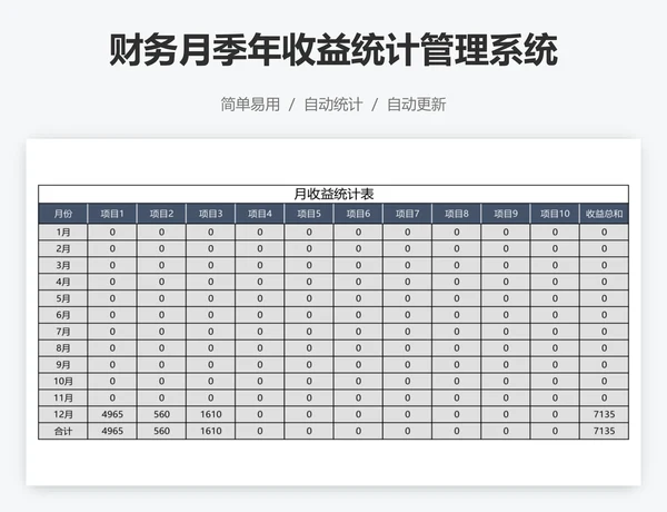 财务月季年收益统计管理系统