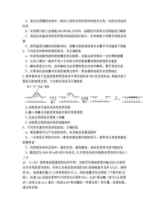 山东省2016届高三最后一模理科综合-生物试题