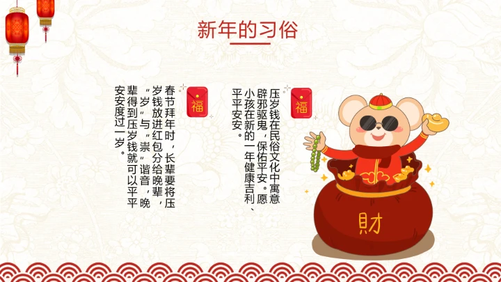 新年红喜庆中国风农历春节习俗介绍PPT模板