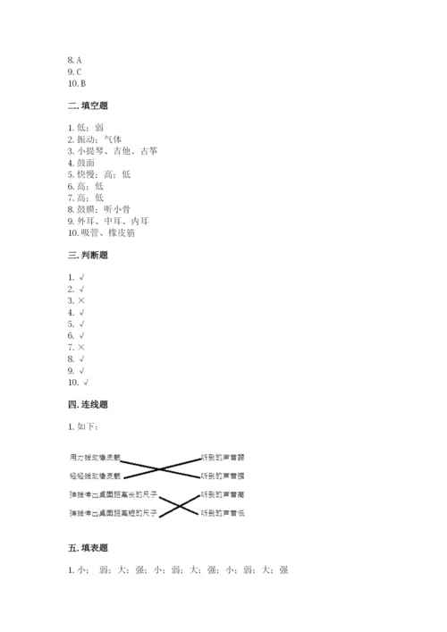 教科版科学四年级上册第一单元声音测试卷含答案（研优卷）.docx