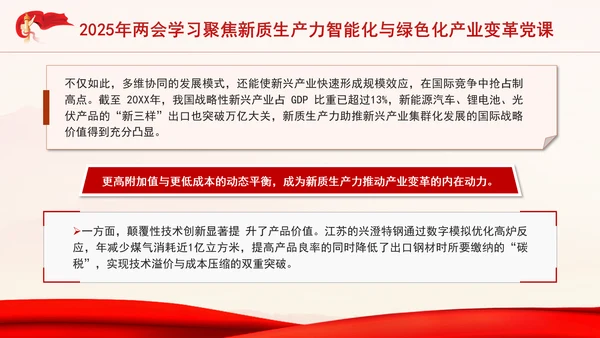 2025年两会学习聚焦新质生产力智能化与绿色化产业变革党课PPT