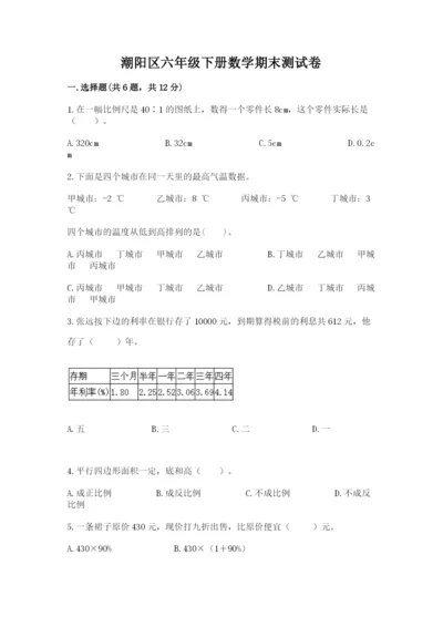潮阳区六年级下册数学期末测试卷有答案.docx