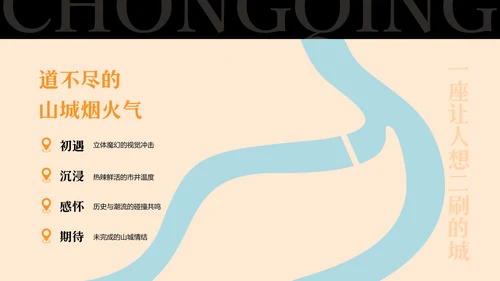 橙黑色插画风重庆旅游攻略