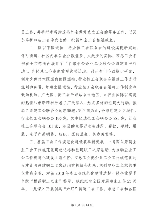 在全市工会基层组织建设会议上的工作报告.docx