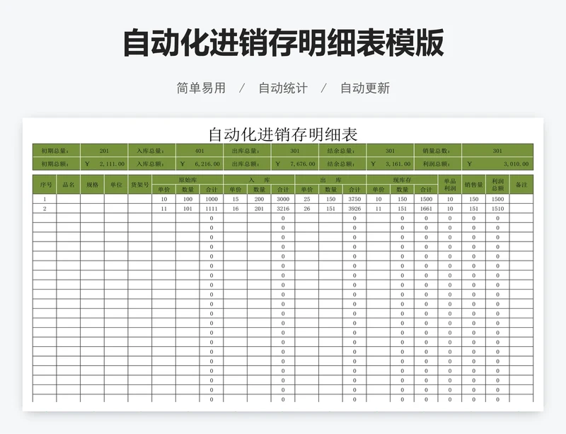 自动化进销存明细表模版